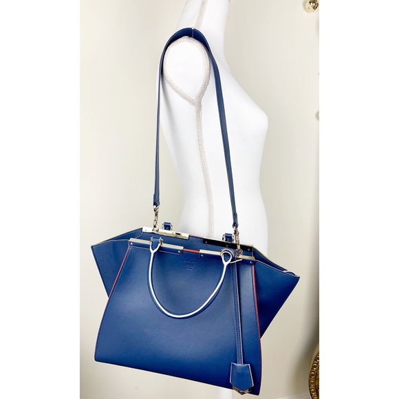 Fendi 3Jours Medium Navy Blue Bag Satchel Purse - Picture 3 of 8